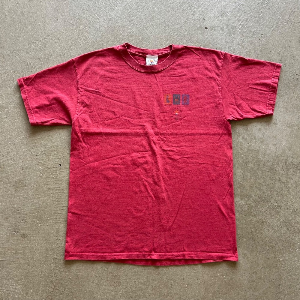 Vintage 2002 Salt Lake Winter Olympics Shirt Size Large Red Y2K Sport Mascot Art